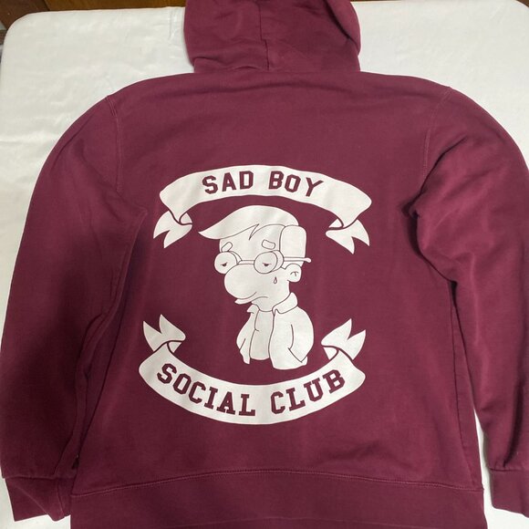 Abandon Ship Sad Boy Social Club Pullover L Cotton Red Hoodie - Picture 6 of 7